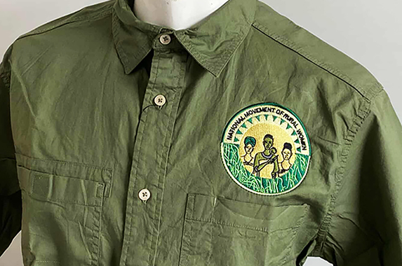 A red lady embroidery patch